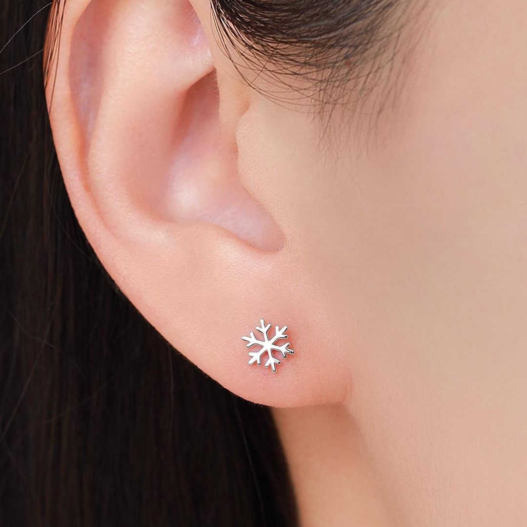 MICSAVI Argento 925 Orecchini a Forma di Fiocco di Neve, Orecchini a Bottone con Bianco Zirconi da Donna Ragazze