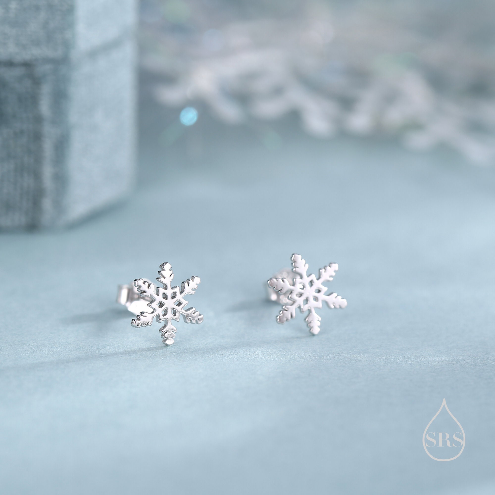 BAMOER Orecchini a bottone con fiocco natalizio in argento sterling