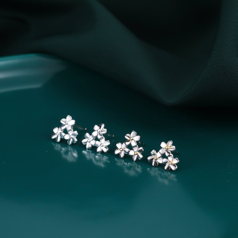 Cherry Blossom Flower Stud Earrings in Sterling Silver, Cherry Blossom Flower Earrings, Daisy Earrings, Flower Bouquets Earrings image 3