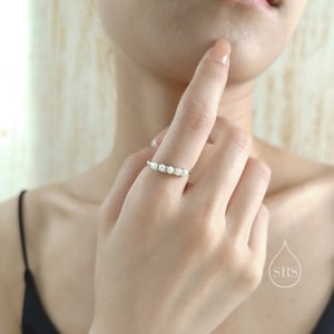 Genuine Freshwater Pearl Infinity Ring in Sterling Silver, Button Pearl Ring, Real Pearl Eternity Ring, Adjustable Size