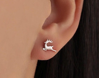 Running Reindeer Stud Earrings in Sterling Silver, Silver or Gold, Nature Inspired Animal Earrings