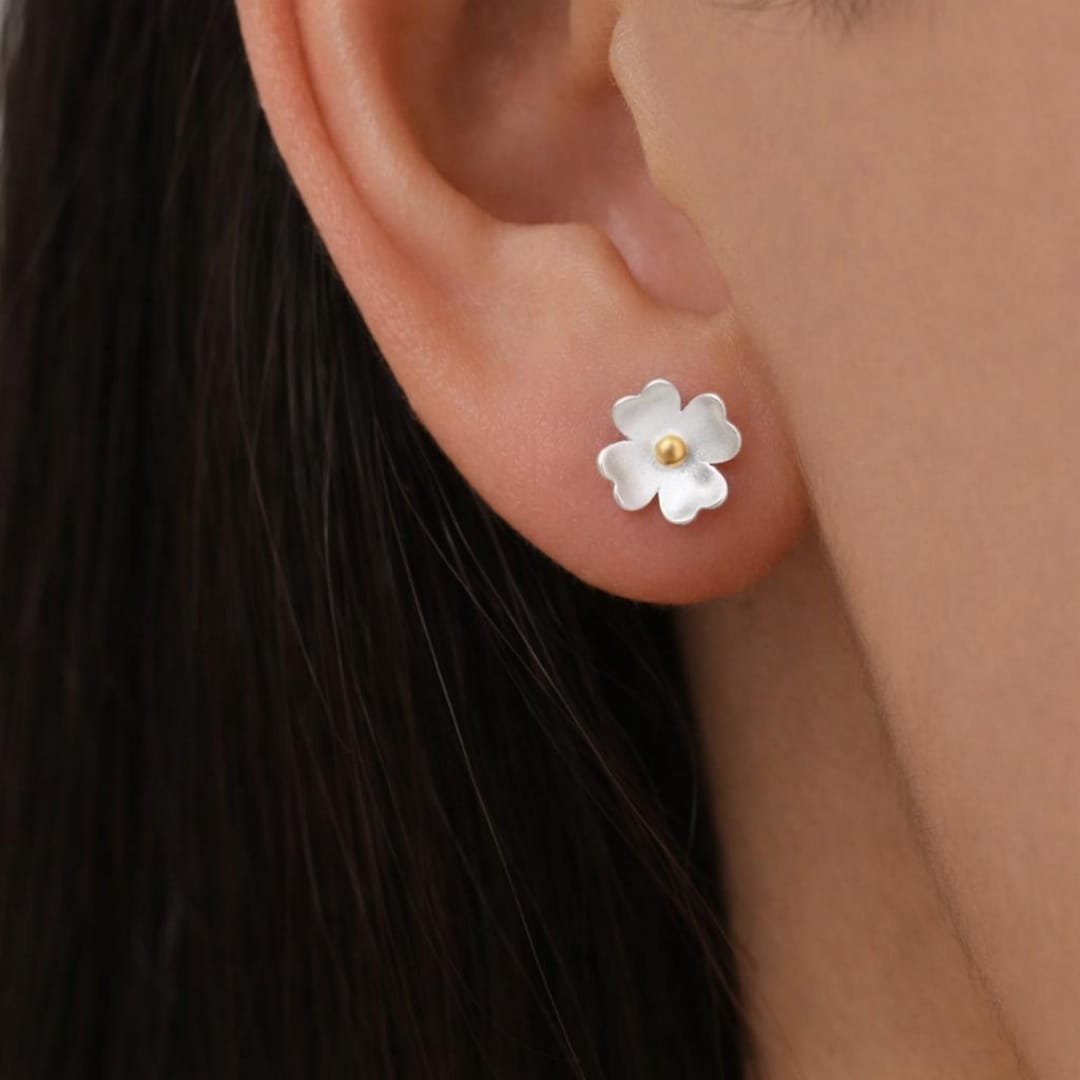 Orecchini A Bottone Fiore Di Ranuncolo In Argento Sterling 925 – 15mm Eleganti Donna