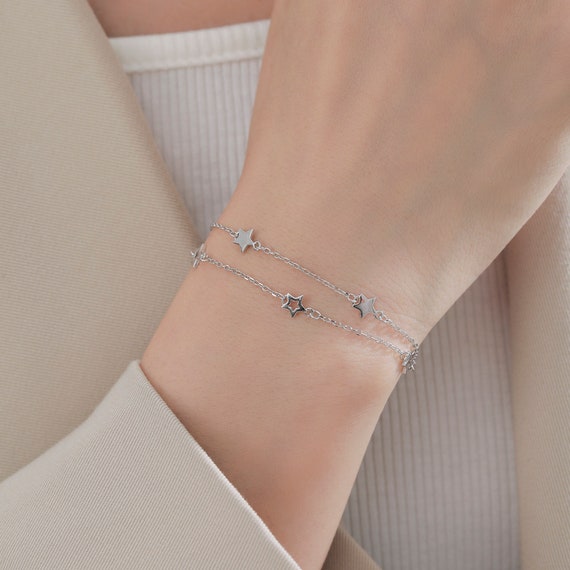 アクセサリー ITALY silver 925 star design bracelet 925 Sterling Silver Beautiful Star Bracelet With Silver