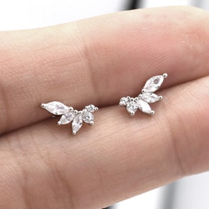 CZ Cluster Stud Earrings in Sterling Silver, Silver or Gold, Dainty Marquise Crystal Earrings, Bridesmaid's Jewellery image 2
