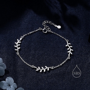 Leaf Motif Bracelet in Sterling Silver, Silver or Gold or Rose gold, Olive Leaf Bracelet, Olive Branch Bracelet