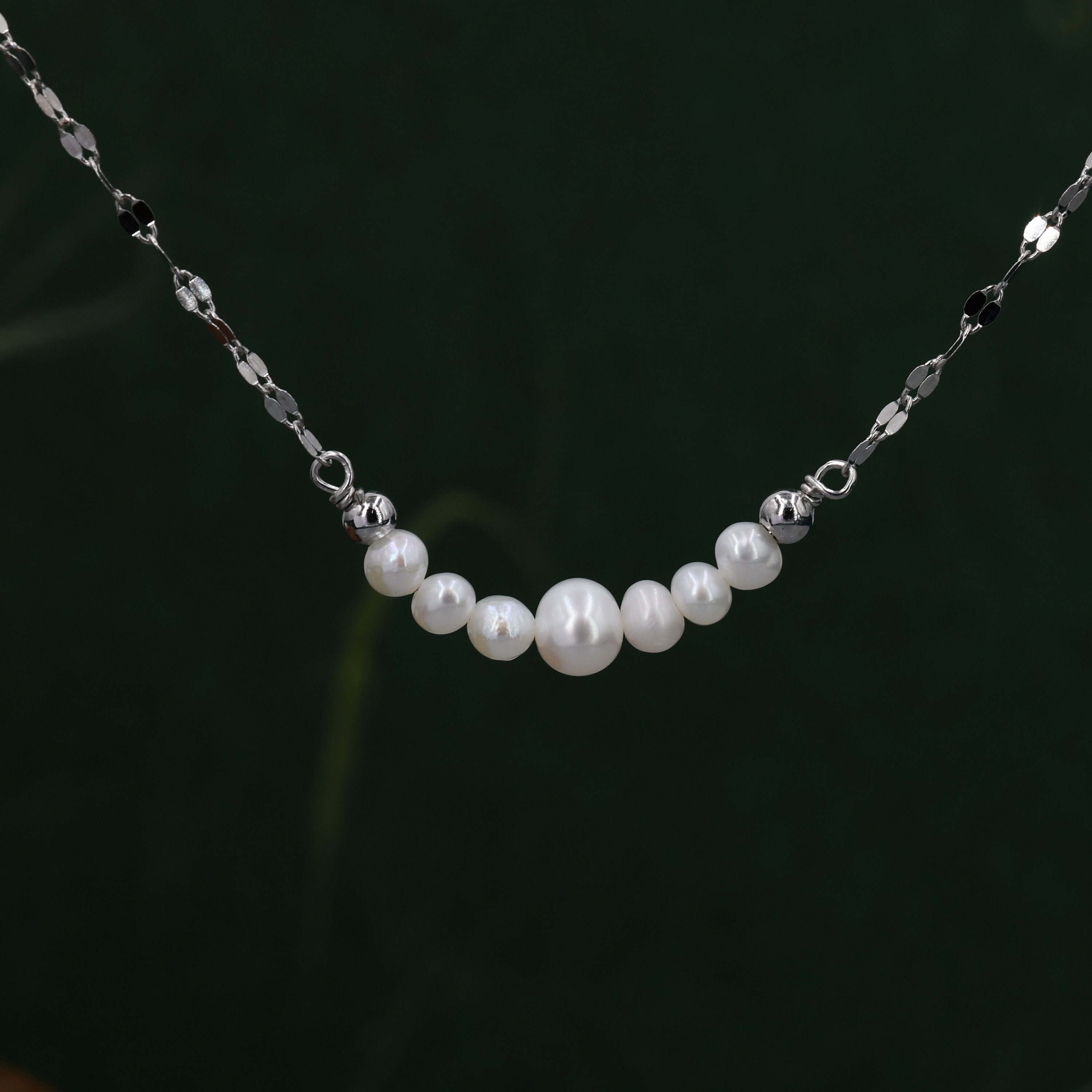 Genuine Pearl Bar Necklace in Sterling Silver, Silver or Gold 