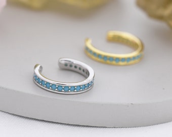 Turquoise Blue Ear Cuff in Sterling Silver, Silver or Gold, Simple Piercing Free Earrings, Minimalist Ear Cuff, Blue CZ Ear Cuff