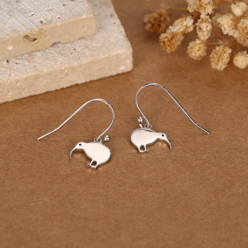 Kiwi Bird Drop Hook Earrings in Sterling Silver, Silver Gold or Rose Gold, Kiwi Bird Earrings image 5