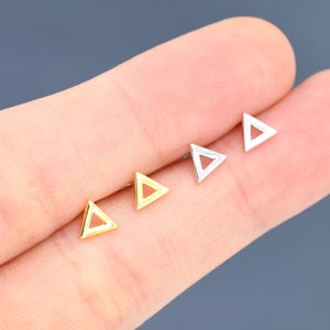 Tiny Triangle Stud Earrings in Sterling Silver, Silver or Gold, Geometric Triangle Earrings image 1