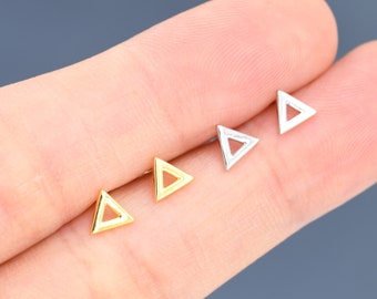 Tiny Triangle Stud Earrings in Sterling Silver, Silver or Gold, Geometric Triangle Earrings