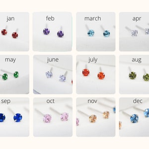 【STONEHENgE】Silver Material Ribbon Cubic Earrings SC24B13T Sterling Silver Tiny Birthstone Stud Earrings, 3mm