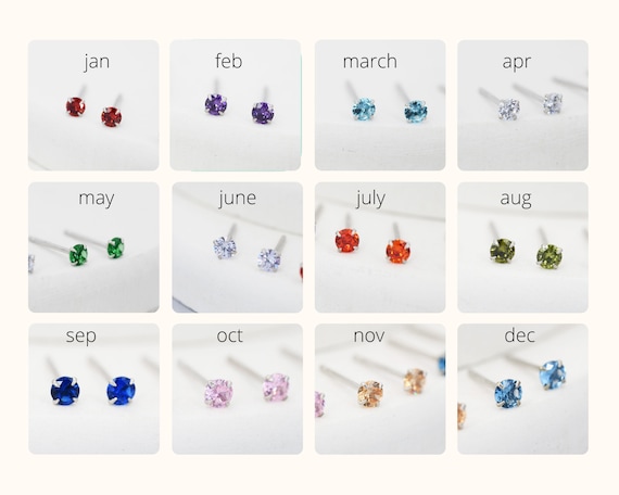 Sterling Silver Tiny Birthstone Stud Earrings,  3mm Birthstone CZ Earrings, Stacking Earrings