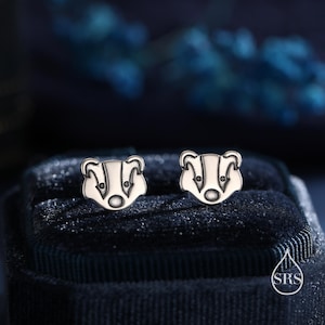 Badger Head Stud Earrings in Sterling Silver, Oxidised Sterling Silver Badger Earrings, Nature Inspired, Farm Earrings