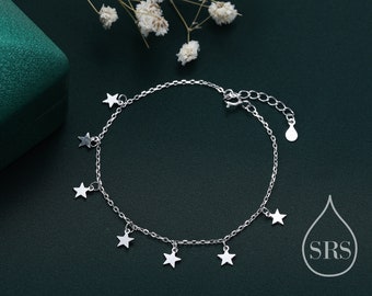 Sterling Silver Star Charm Bracelet,  Dangle Star Bracelet in Sterling Silver, Star Bracelet, Celestial Jewellery