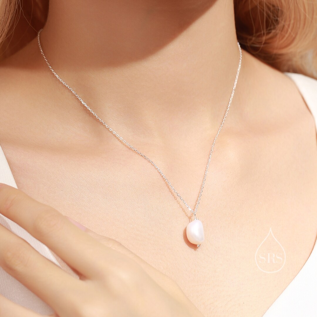 大粒バロック 天然淡水パール ペンダントネックレス S925スターリングシルバー 繊細な本物のバロックパールペンダントネックレス。スターリング