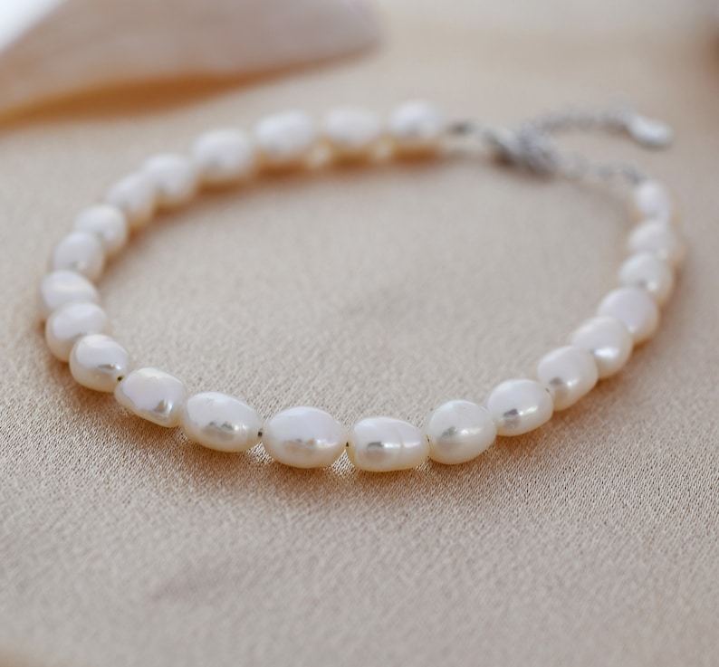 Pulsera de perlas barrocas de plata de ley, plata u oro, perlas genuinas de agua dulce, pulsera de perlas naturales imagen 9