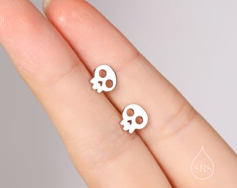 Cute Skull Stud Earrings in Sterling Silver, Silver or Gold or Rose Gold, Dainty Skeleton Skull Earrings, Silver Skull Earrings