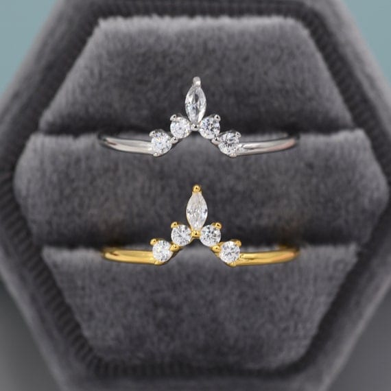 Sterling Siler Cz Ring,Princess Crystal Ring Women Tiara Crown Blue Sapphire Ring Marquise Triple Stone Ring Engagement Ring,Dainty Ring