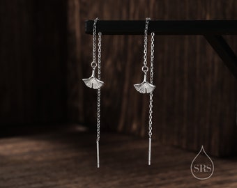 Delicate Ginkgo Leaf Threader Oorbellen in Sterling Zilver, Zilver of Goud of Rosé Goud, Leaf Oorbellen, Ginkgo Long Threaders