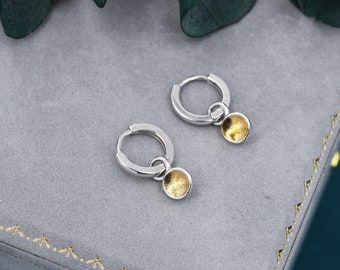Genuine Citrine Hoop Earrings in Sterling Silver, Detachable Yellow Citrine Coin Dangle Hoop Earrings, Interchangeable, November Birthstone