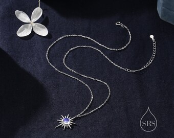 Moonstone North Star Pendant Necklace in Sterling Silver, Silver