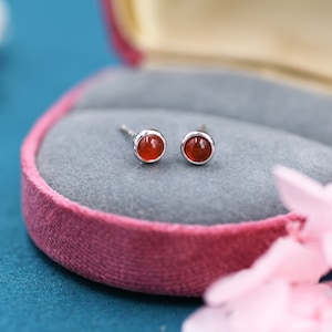 Pendientes de cornalina roja en plata de ley, auténtica cornalina roja de 3 mm, joyería semipreciosa.