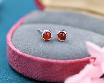 Sterling Silver Red Carnelian Stud Earrings,  4mm Genuine Red Carnelian Stone, Semi-precious Jewellery