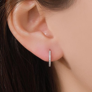 Skinny CZ Crystal Huggie-hoepels in sterlingzilver, zilver of goud of roségoud, minimalistische hoepels, hoepels van 8 mm en 10 mm