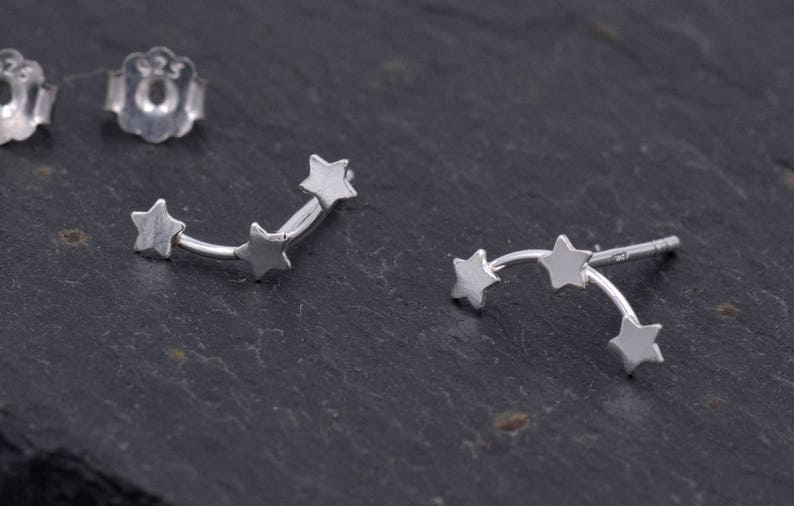 Tiny Star Trio Constellation Sterling Silver Dainty Stud Earrings, Available in Gold, Rose Gold and Silver, Tiny Star crawlers image 3