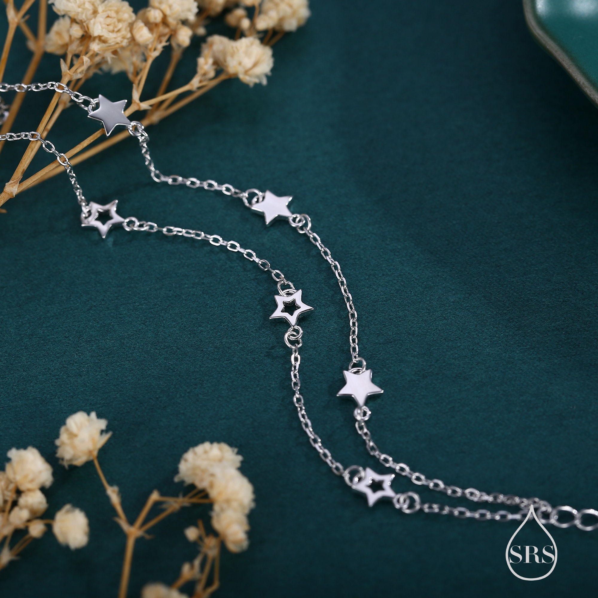 Double Layer Star Bracelet in Sterling Silver, Silver or Double Layer Star Bracelet in Sterling Silver, Silver or