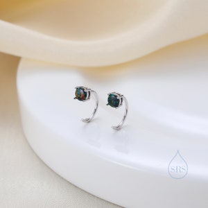 Aros de ópalo negro en plata de ley, pequeños aros abiertos de ópalo, aros de enhebrado de ópalo, aros medios, aros de ópalo en forma de C