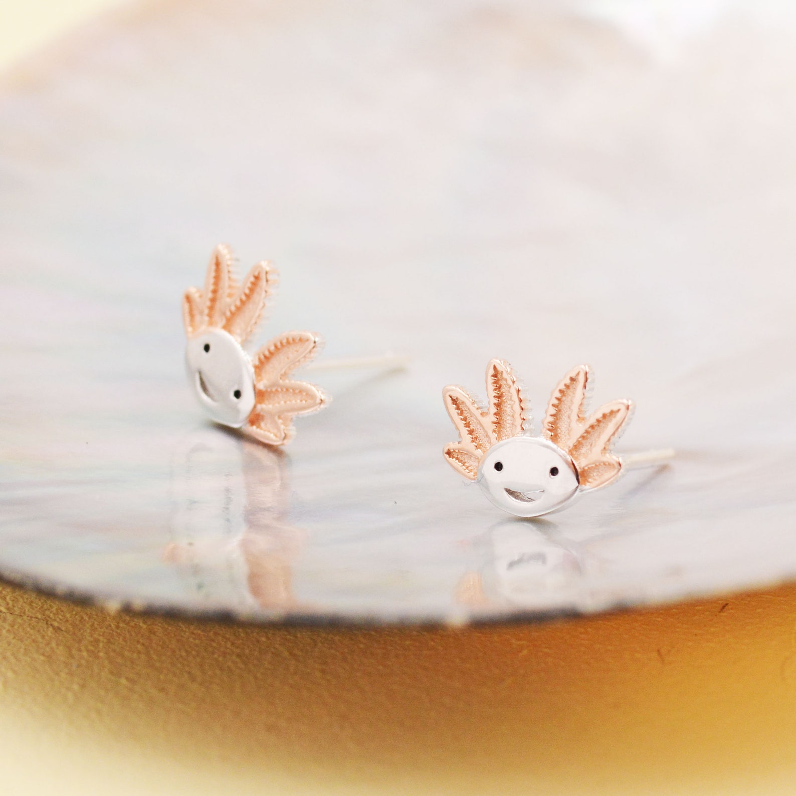 Axolotl Stud Earrings With Birthday Card - Pink Heart Earrings For Girls, Hypoallergenic, Valentine's Birthday Gift