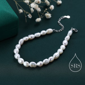 Sterling Silver Baroque Pearl Bracelet, Silver or Gold, Genuine Fresh Water Pearls, Natural Pearl Bracelet zdjęcie 3