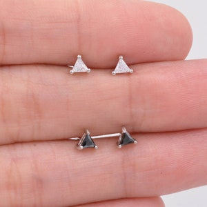 Sterling Silver Minimalist Triangle CZ Crystal Stud Earrings - Simple Geometric Design