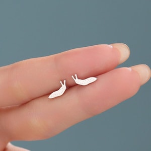 Extra Tiny Slug Stud Earrings in Sterling Silver, Silver or Gold or Rose Gold, Cute Insect Bug Earrings