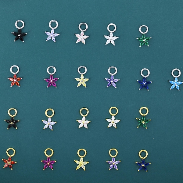 CZ Flower Charms for Huggie Hoops, Sterling Silver Crystal Flower Charms, Detachable Charms for Hoop Earrings, Silver or Gold Finish
