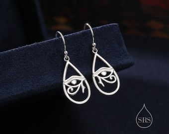 Eye of Horus Drop Hook Earrings in Sterling Silver, Silver or Gold, Ancient Egypt Inspired Earrings, Egyptian Eye Earrings