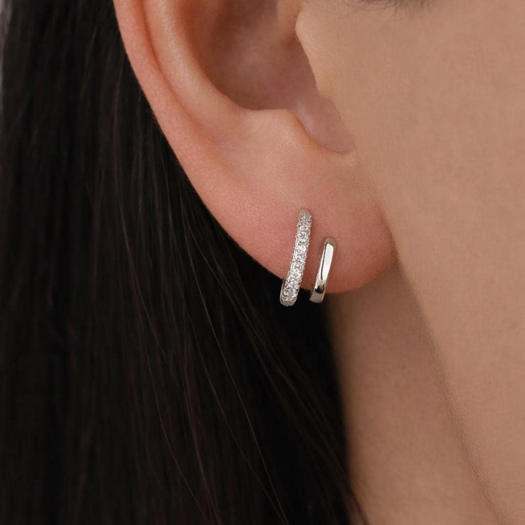 Set 3 Paia Orecchini Cerchio E Perno Donna – Micro Orecchini Multiples Oro E Argento - 4