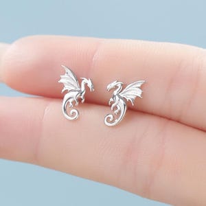 Extra Small Dragon Stud Earrings in Sterling Silver, Silver or Gold or Rose Gold, Sterling Silver Dragon Earrings, Small Dragon Stud