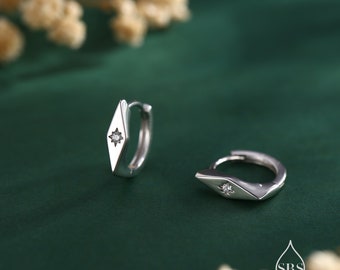 Aros Huggie con rombos y estrellas de circonita cúbica en plata de ley, oro u oro rosa, aretes de estrella del norte, aretes de sol, celestiales