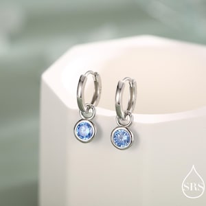 March Birthstone Aquamarine Hoop Earrings in Sterling Silver, Detachable Dangle Hoop Earrings, Silver, Gold or Rose Gold, Interchangeable
