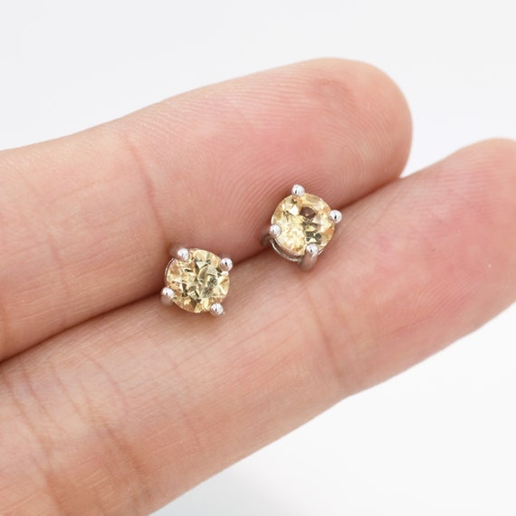 Orecchini A Perno Argento 925 Con Zirconi E Citrino - Stella Portafortuna - Nichel Free