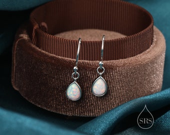 White Opal Droplet Drop Hook Earrings in Sterling Silver, Delicate Fire Opal Earrings, Pear Shape Opal Earrings