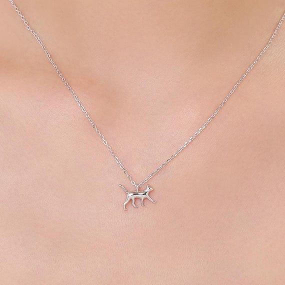 Chaîne Pendentif Chat Ajouré En Argent Massif - Bijou Occasion Argenté