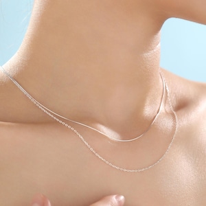 Dubbellaagse ketting in sterlingzilver met sierlijke ketting en slangenketting, ketting ketting, zilver of goud of roségoud