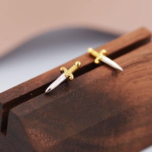 Tiny Little Dagger Sword Stud Earrings in Sterling Silver - Stacking Earrings - Ear Stacks