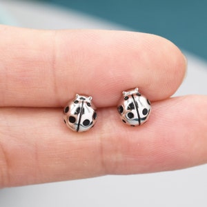 Orecchini a bottone a forma di coccinella in argento sterling, orecchini a forma di animale, carini e stravaganti