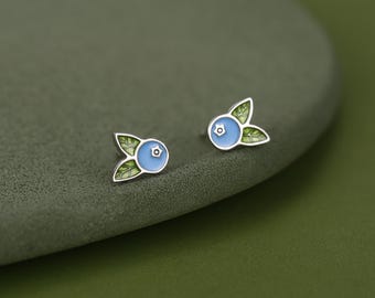 Sterling Silver Enamel Blueberry Stud Earrings