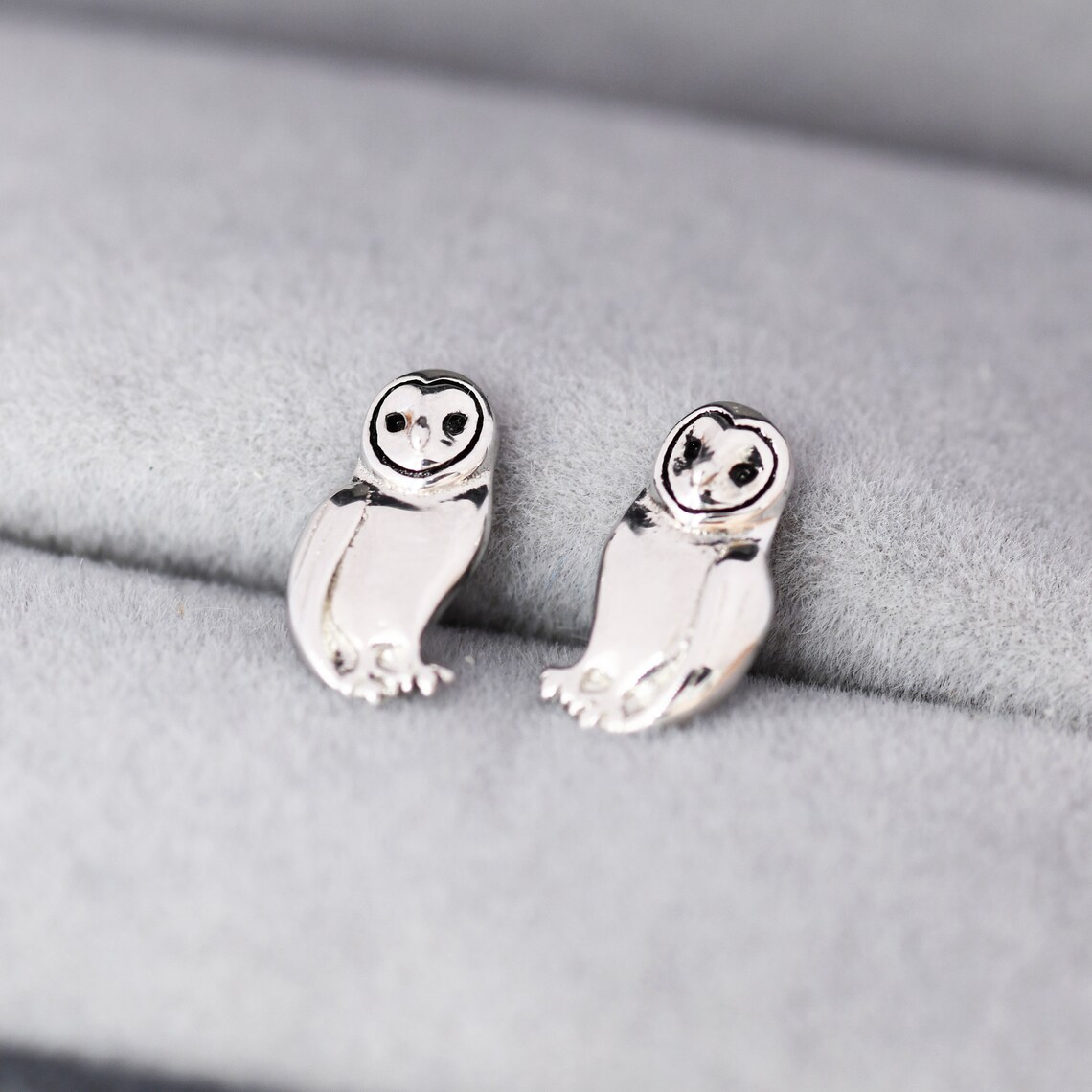 owl stud earrings silver