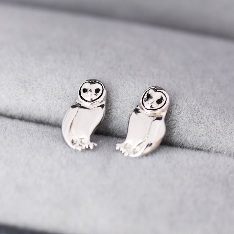 Barn Owl Stud Earrings in Sterling Silver, Owl Bird Earrings, Nature Inspired Animal Earrings image 7